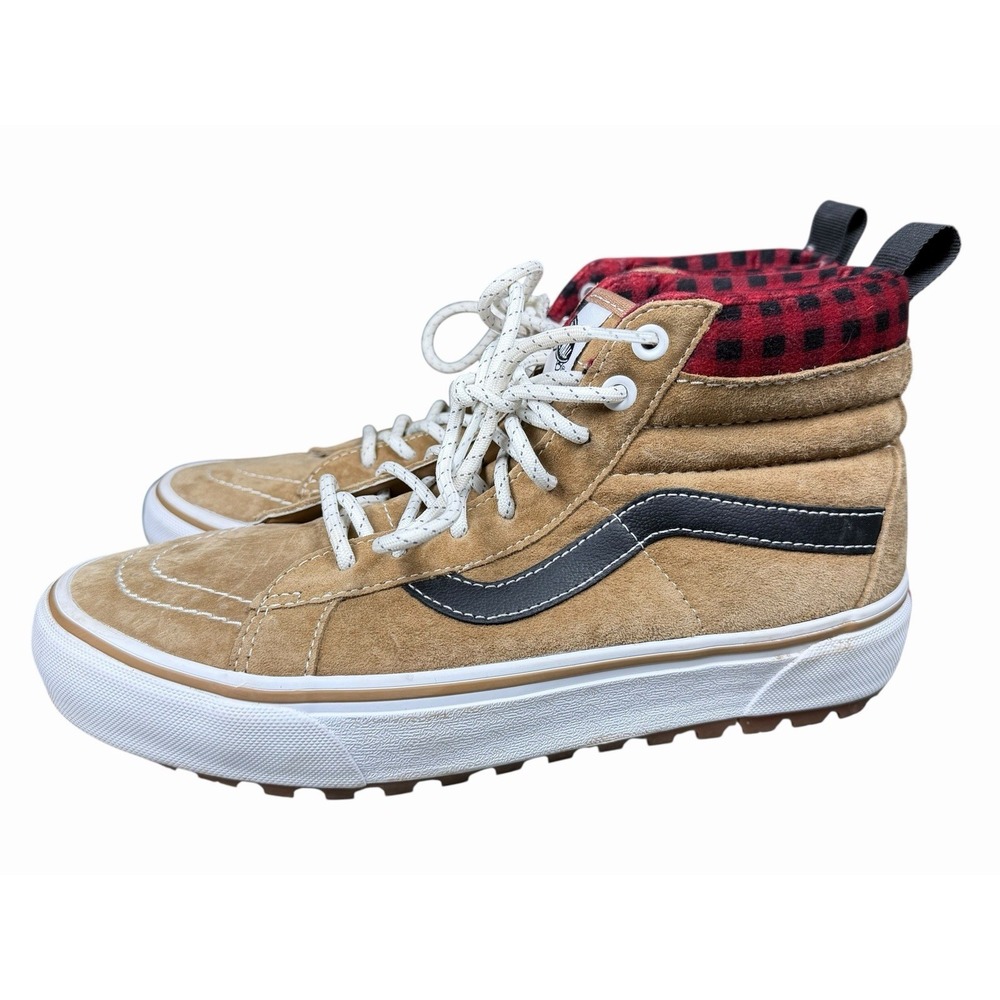 Vans Sk8-Hi‎ MTE Suede Tan High Top Sneakers Primaloft Plaid Lined W8.5 M 7